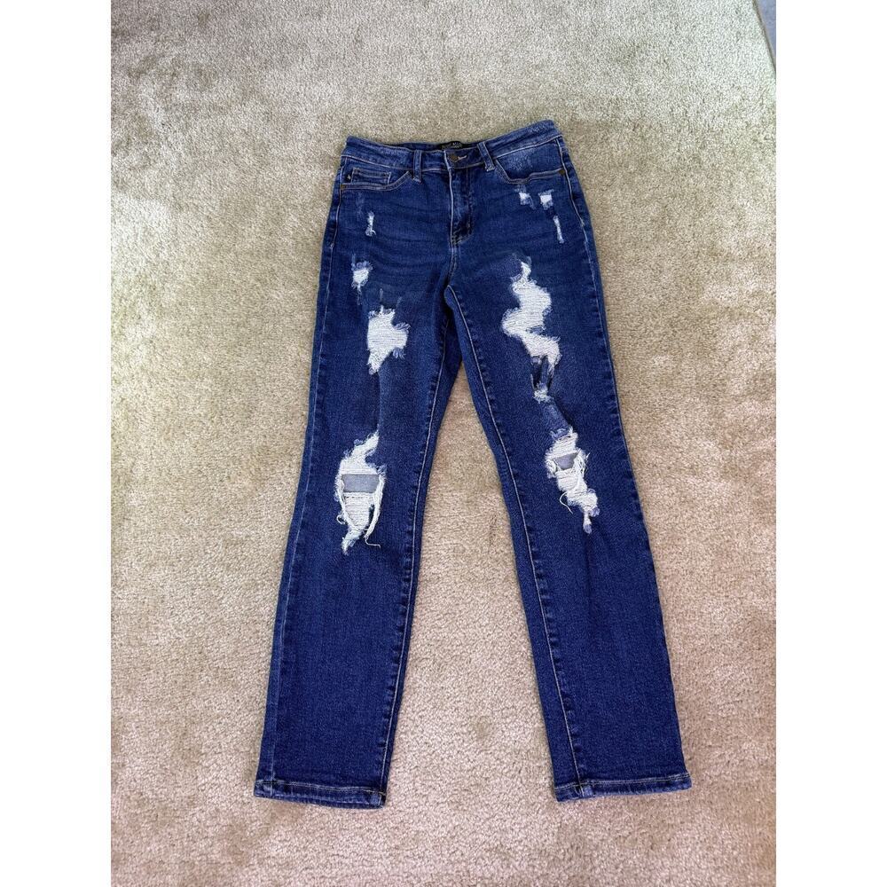 Judy Blue Boyfriend Fit Jeans Distressed Stretch Womens Sz 5 27 Blue 28x28 D284